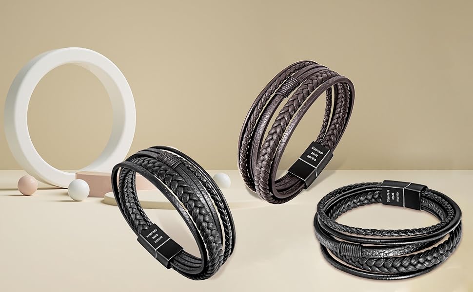 Чоловічий шкіряний браслет Speroto Premium (23 см), коричневий, з магнітною застібкою з нержавіючої сталі. Ідеальний подарунок для чоловіків