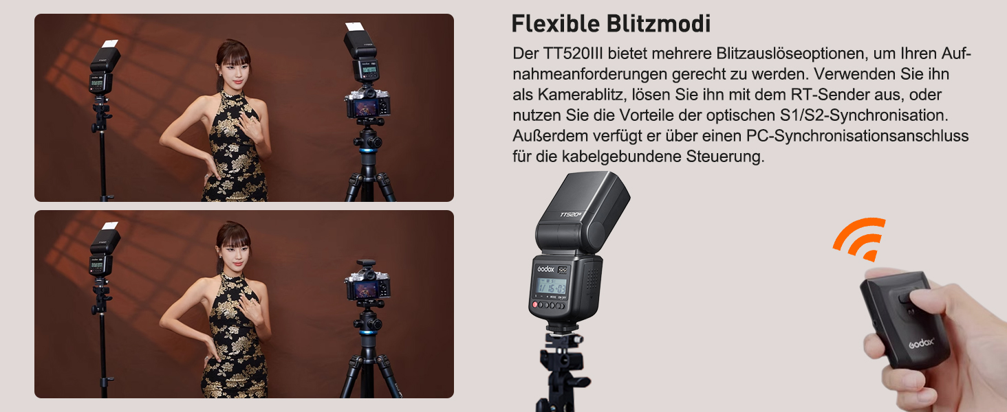 Спалах для камери Godox TT520III з радіопередавачем RT-16, GN33, підтримка S1/S2, сумісний з камерами