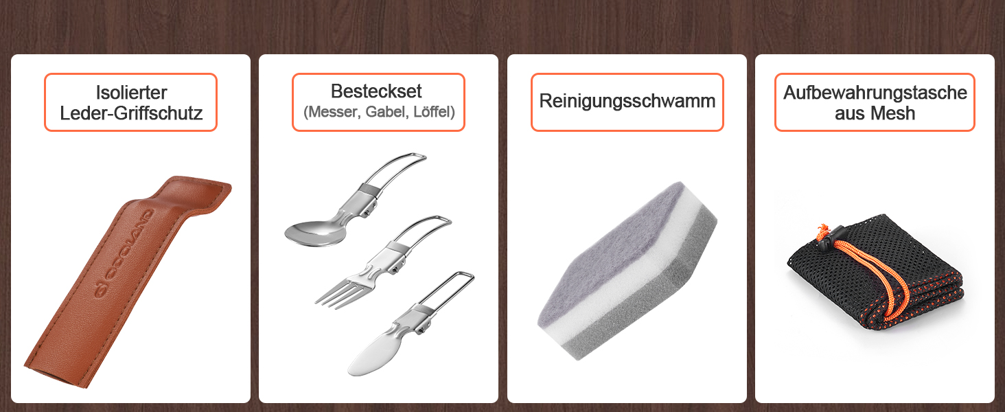 Набір посуду для кемпінгу Odoland: каструля, сковорода, тарілки, миски, столові прибори (10 предметів)