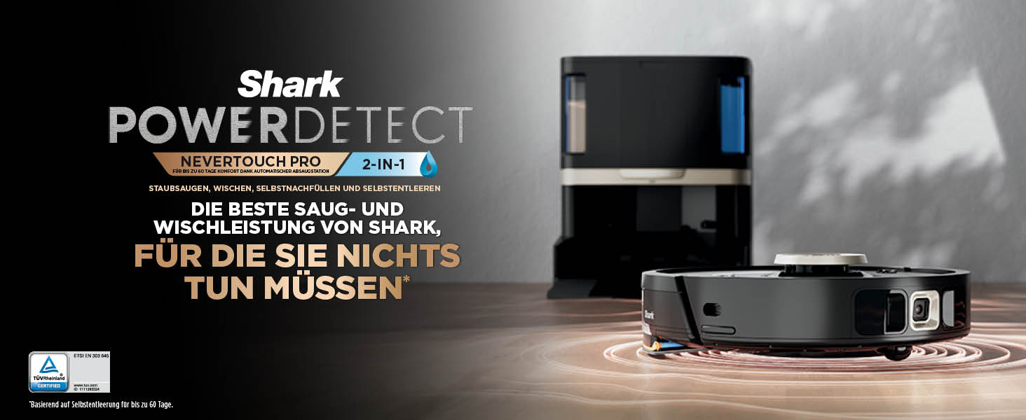 Робот-пилосос Shark PowerDetect 2-в-1 з функцією миття, NeverTouch Pro, самостійне очищення на 60 днів, 3D/LiDAR навігація, NeverStuck, керування через додаток, чорний RV2800ZEEU, 2 щітки, антимікробні подушечки, 1 капсула