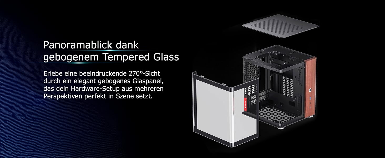 Корпус для ПК Jonsbo TK-0 Mini-ITX, чорний — SFF корпус із загартованим склом та дерев'яними елементами, підтримка відеокарт до 230мм, USB-C