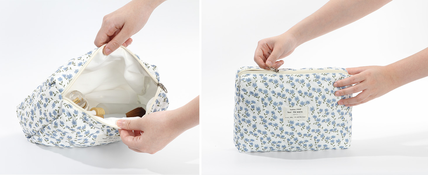 Набір косметичок 3 шт. з квітковим візерунком, дорожні та повсякденні | Косметичка для макіяжу для жінок та дівчат (Блакитний Павич)