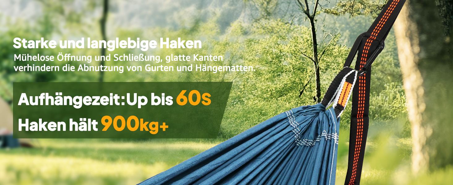 Легка туристична гамак NATUREFUN для кемпінгу | 300 кг вантажопідйомність, 275 x 140 см | Дихаючий, швидковисихаючий нейлон, 2 карабіни, 2 петлі | Для дому, саду, відпочинку на природі