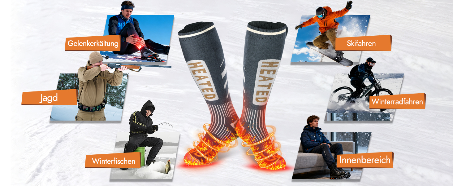 Гріючі шкарпетки для жінок та чоловіків, 5V 6000mAh, керування через додаток, зона нагріву збільшена на 30%, для катання на лижах, активного відпочинку, кемпінгу, походів та мотоциклів, розмір 38-44 EU