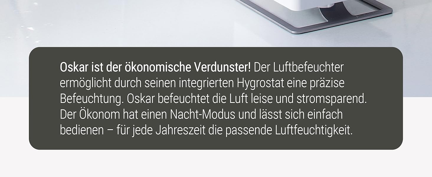 Зволожувач повітря Stadler Form Oskar, енергозберігаючий для кімнат до 50 м², з автовимкненням та нічним режимом, димування LED, дуже тихий, білий