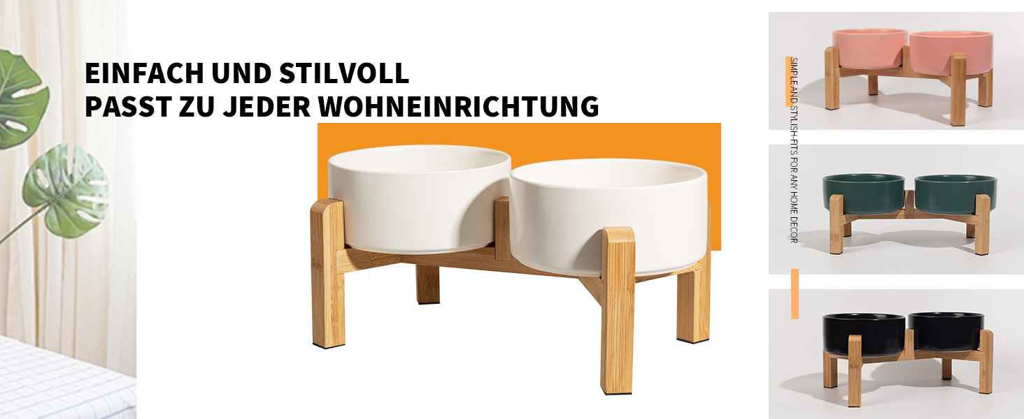 Elevated Dog Bowl Set - Ceramic Double Bowls with Non-Slip Stand - 2 Pack, 850ml Each - Ideal for Small & Medium Dogs