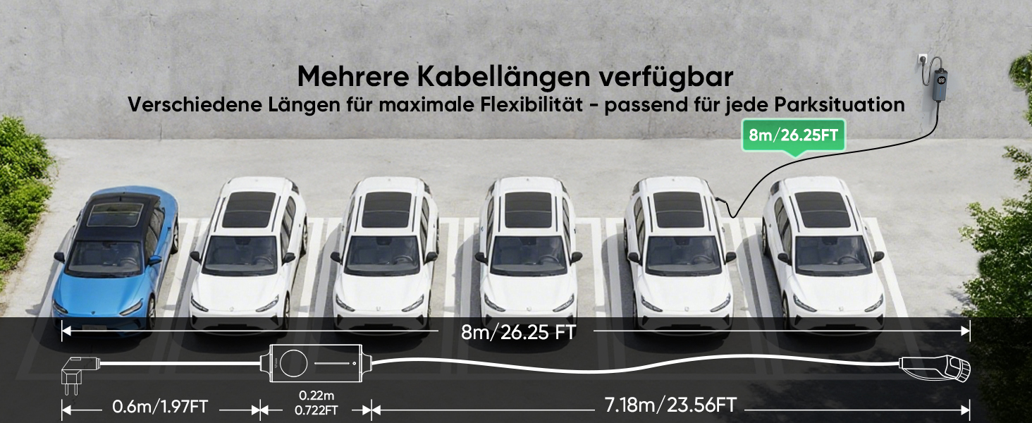 Кабель для електромобіля GONEO Typ 2 Schuko, 10м, 16A, 3.68 кВт - Портативна зарядка з захистом FI, автоматичним заземленням та контролем температури, таймер для електромобіля, сертифікат TÜV