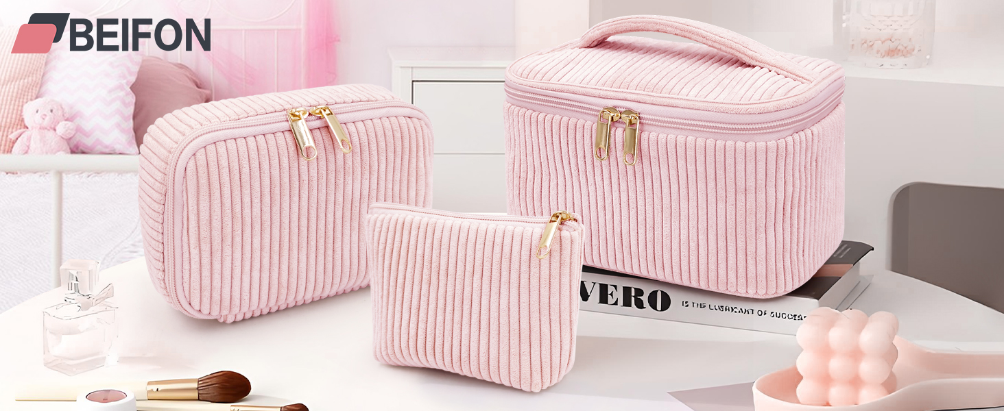 Набір косметичок для жінок: 3 шт. для макіяжу, подорожей та повсякденного використання (рожевий)