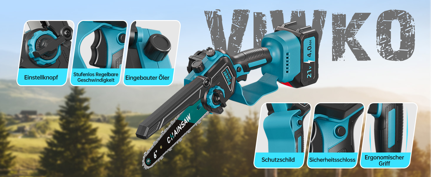 Акумуляторна міні-пила 8000mAh, безщіткова акумуляторна ланцюгова пила 6 дюймів, пила для гілок з автоматичним змащенням, 2 акумулятори 4000mAh, ручна акумуляторна пила сумісна з акумуляторами Makita 18V для різання деревини