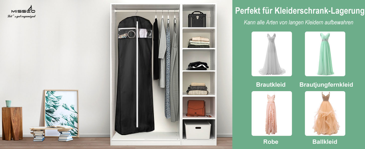 Чохол для сукні MISSLO, 177см, чорний: дихаючий, з кишенями, для вечірньої сукні, костюма, весільної сукні, у подорож