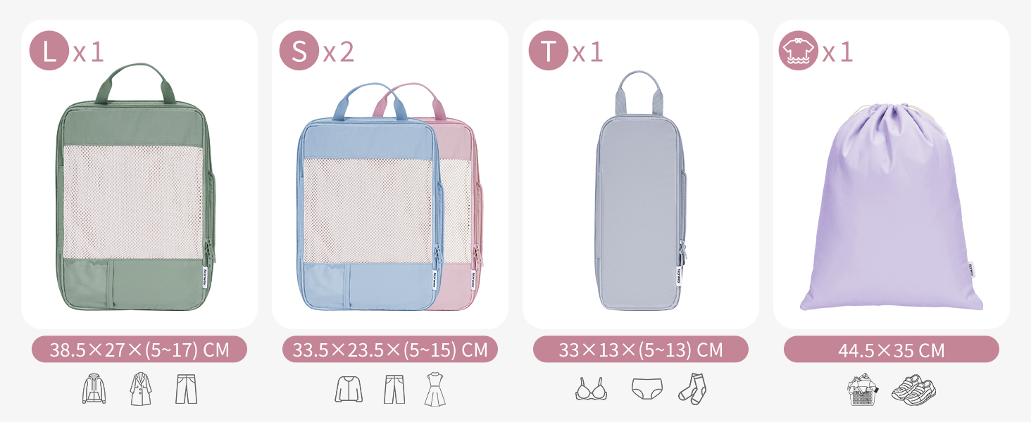 Набір органайзерів для валізи Narwey (5 шт.) - компресійні куби для подорожей, аксесуари для валізи