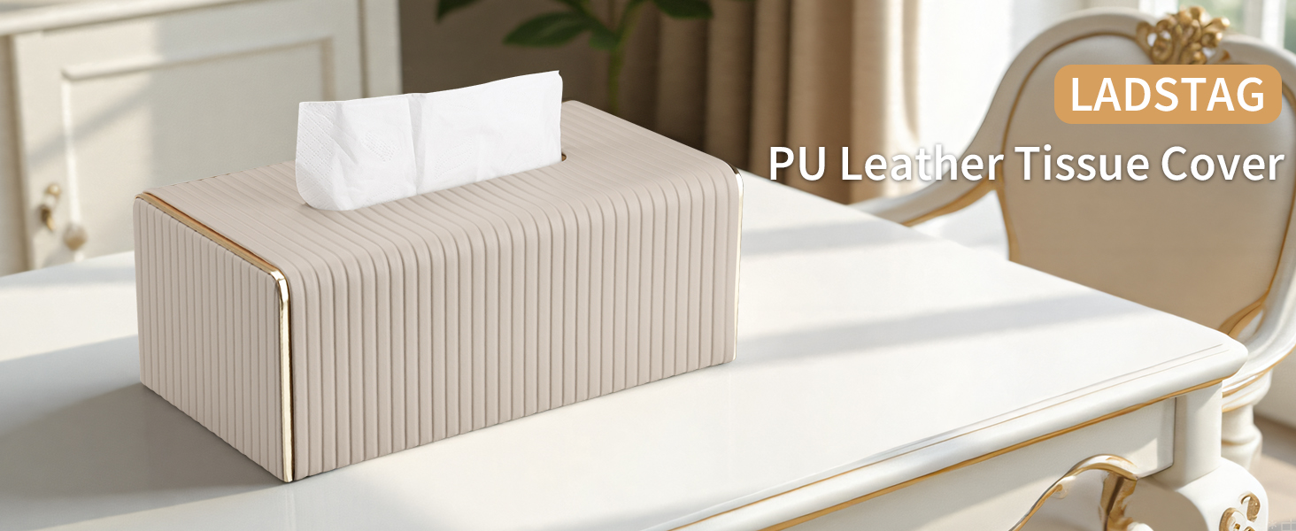 Стильна тканинна коробка для серветок з PU шкіри (світло-сіра в смужку)