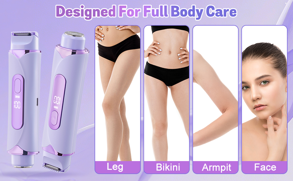 Триммер для бікіні 2025 року: 2-в-1 для жінок, водонепроникний, безболісний, для тіла. Повний комплект для догляду за інтимною зоною. Колір: фіолетовий