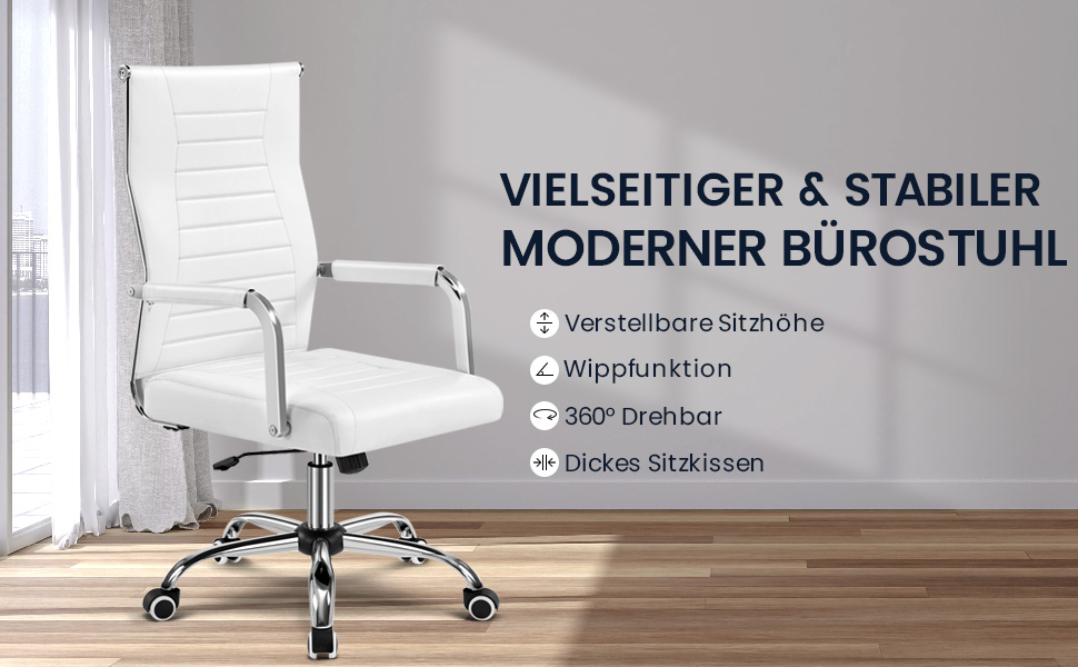 Офісне крісло Yaheetech з підлокітниками, офісний комп'ютерний крісло для начальника, стілець для роботи з високою спинкою, білий, до 136 кг