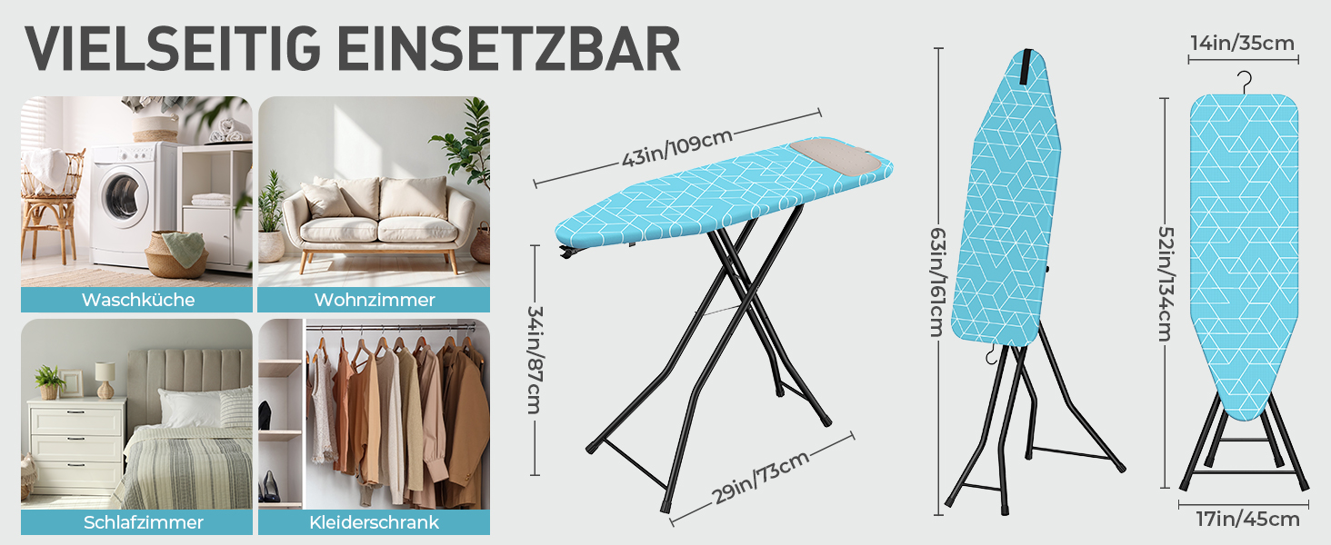 LyriFine Прасувальна дошка 2-в-1 для прасування з парою та класичного прасування, стійка до нагрівання, складана з гачком, міцний сталевий каркас, для парогенераторів (Синій колір з підставкою для праски)