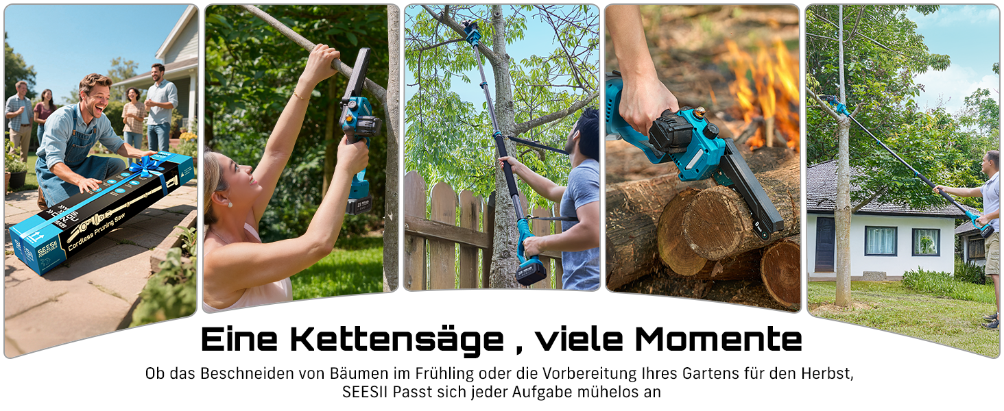 Акумуляторна міні-пила SEESII 6 дюймів (8000mAh) з автоматичною змащенням та запасним ланцюгом - для стрижки гілок та дерева