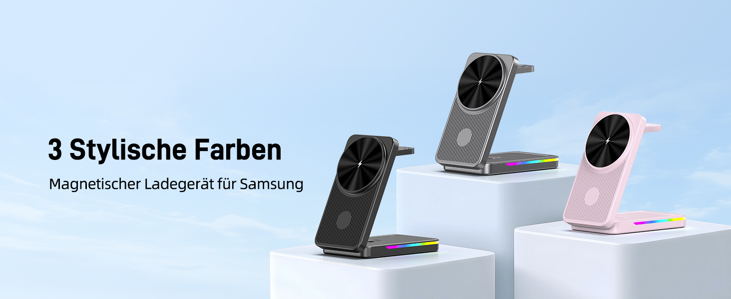 Магнітна зарядна станція 3-в-1 для Samsung Galaxy S26 Ultra, S25, Z Fold 7, Z Flip 7, Galaxy Watch Ultra 8/7/6 та Buds Pro 3 - бездротова, складна, чорна