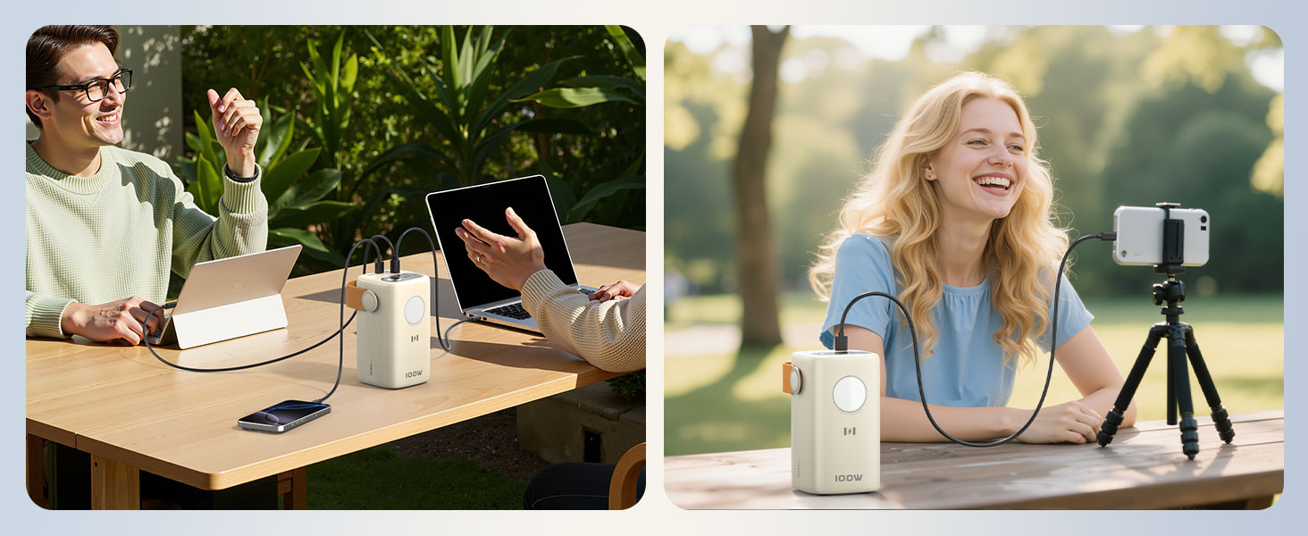 Power Bank Selore&S 60000mAh 100W з 5 портами USB-C для iPhone, Samsung, MacBook, iPad та інших пристроїв (Великий, Абрикосовий)