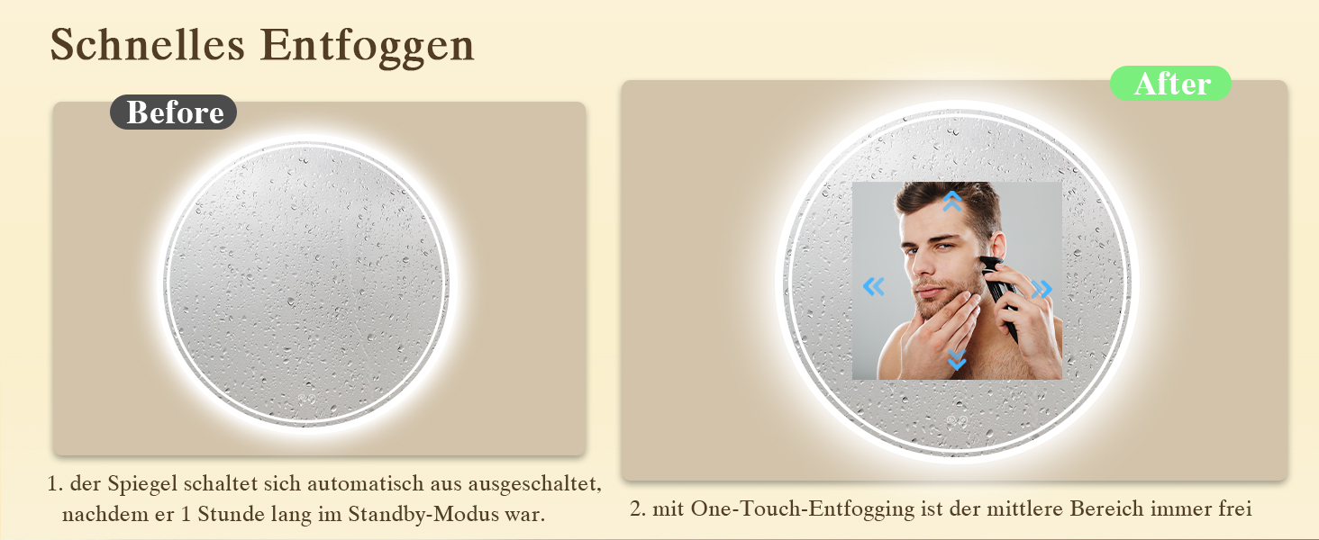 Дзеркало для ванної кімнати з підсвічуванням LED, антизапар, сенсорне управління, регулювання яскравості, 3 кольори світла, функція пам'яті, захист від вибуху, кругле дзеркало 50 см