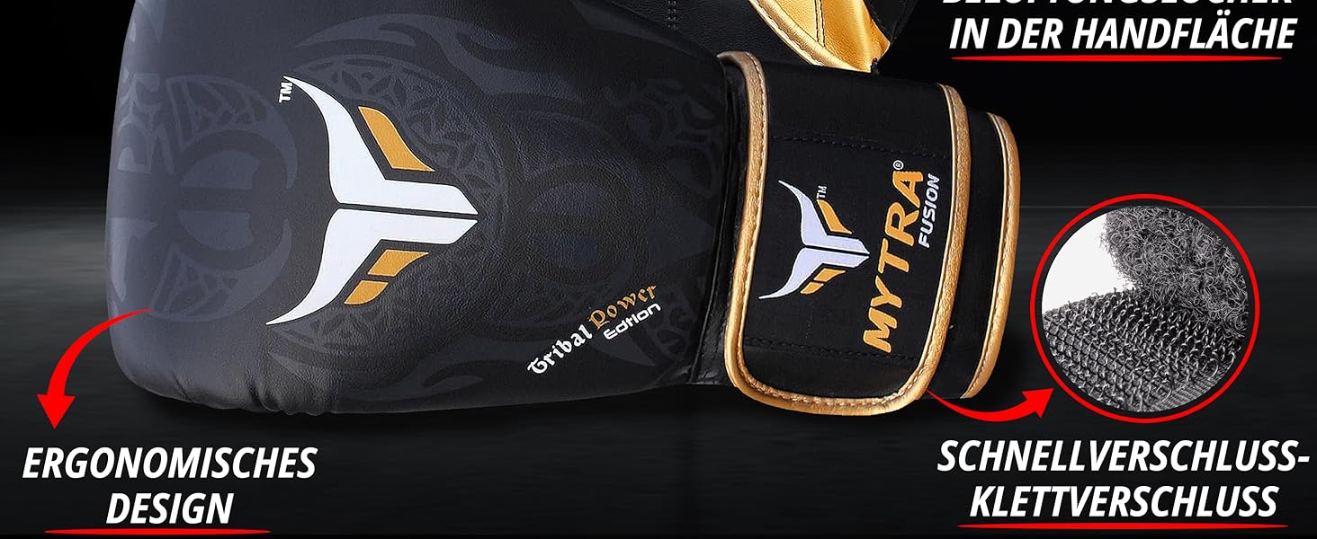 Боксерські рукавички MyTra Fusion 10oz, 12oz, 14oz, 16oz для MMA, боксу, спарингу, муай-тай, кікбоксингу (чорний/золотий)