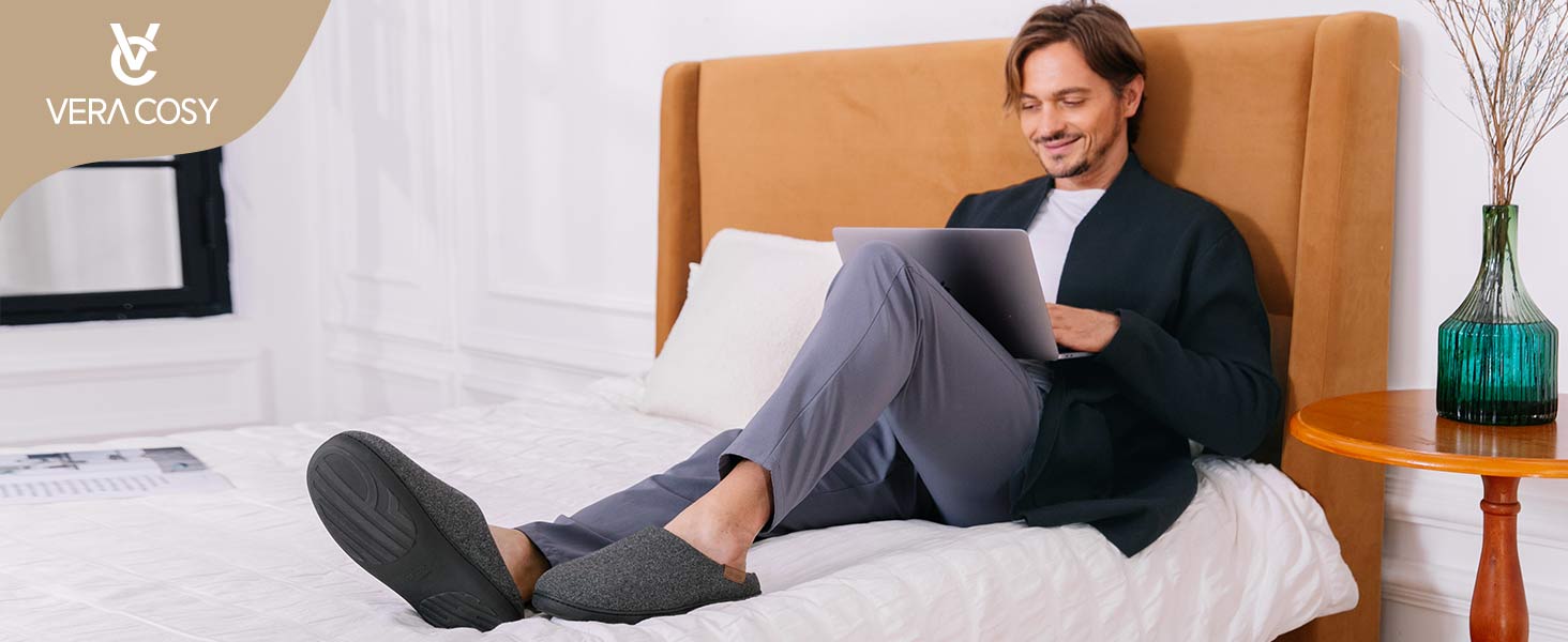 Чоловічі плюшеві тапочки VeraCosy з ефектом Sherpa, Memory Foam, антиковзаюча підошва, домашні тапочки, синій, 42/43 EU