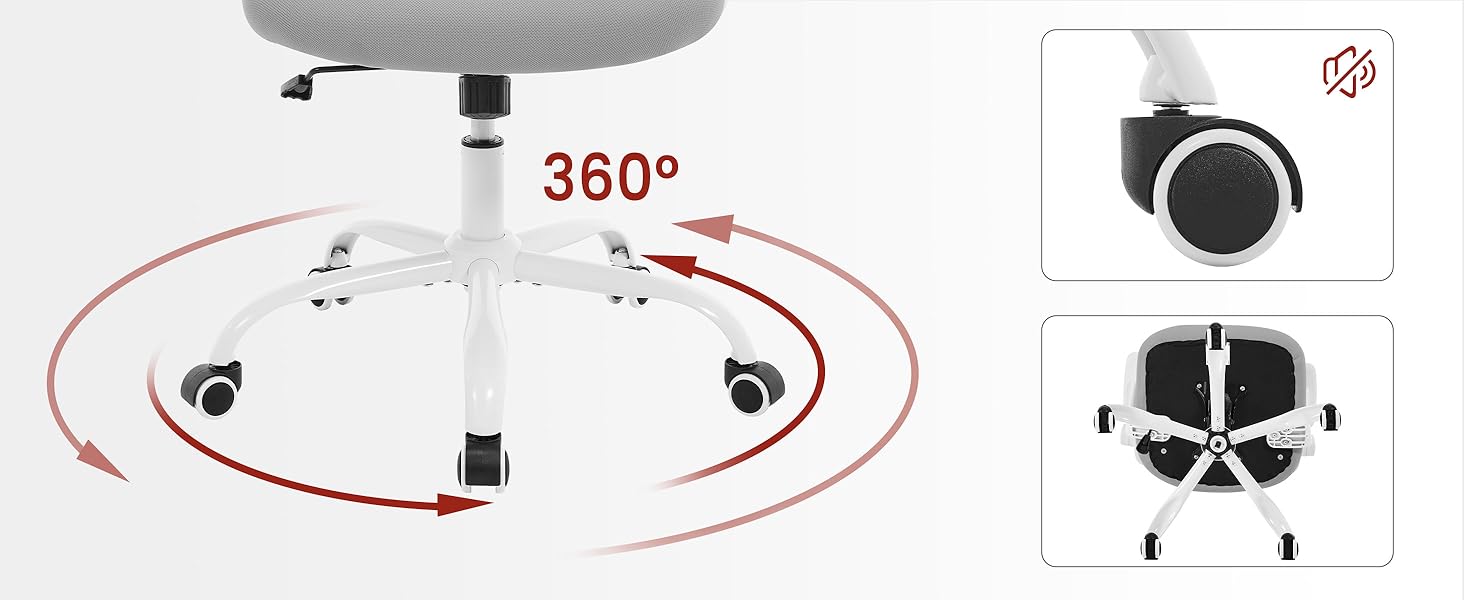 Офісний стілець WOLTU ергономічний з регульованою підголівником та підтримкою попереку, функцією гойдання, для офісу, 150 кг, світло-сірий