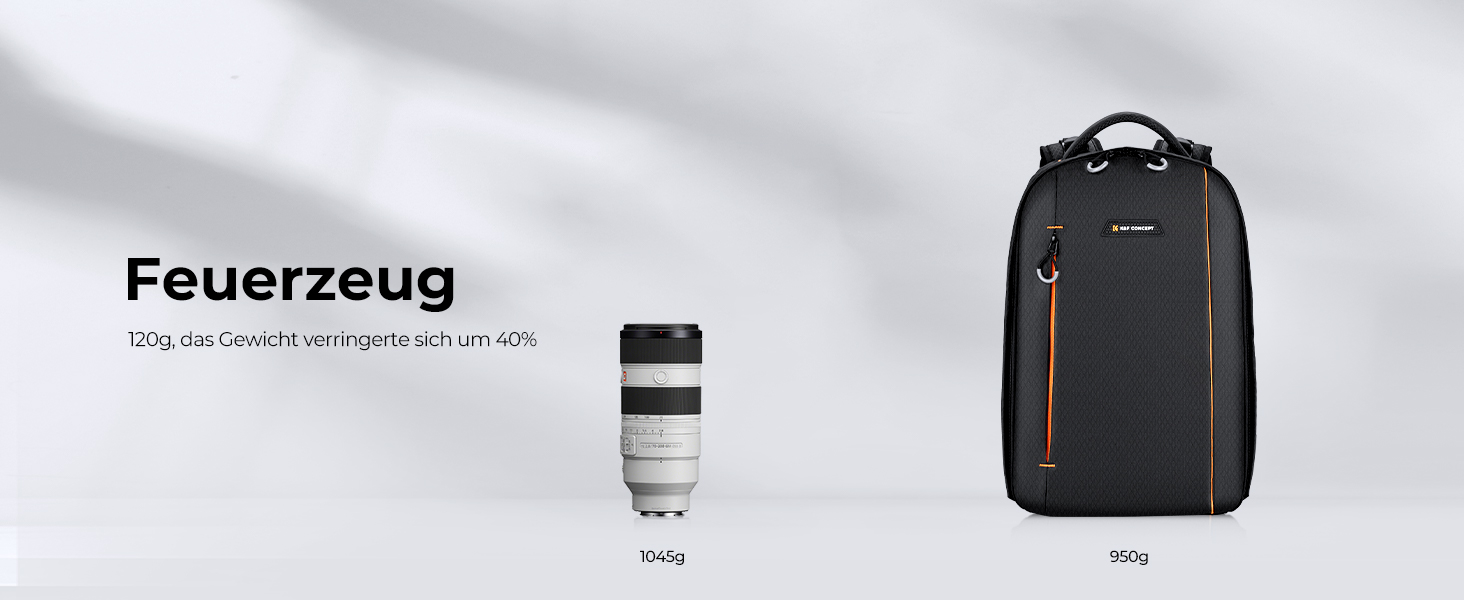 Рюкзак для фотографа K&F Concept, водонепроникний, для DSLR/SLR, об'єктивів та аксесуарів, чорний+оранжевий, 18L