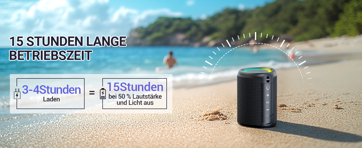 Портативна Bluetooth колонка UOHHBOE з RGB підсвічуванням, 15W, TWS, водонепроникна IPX5, AUX, TF картка, 15 годин роботи