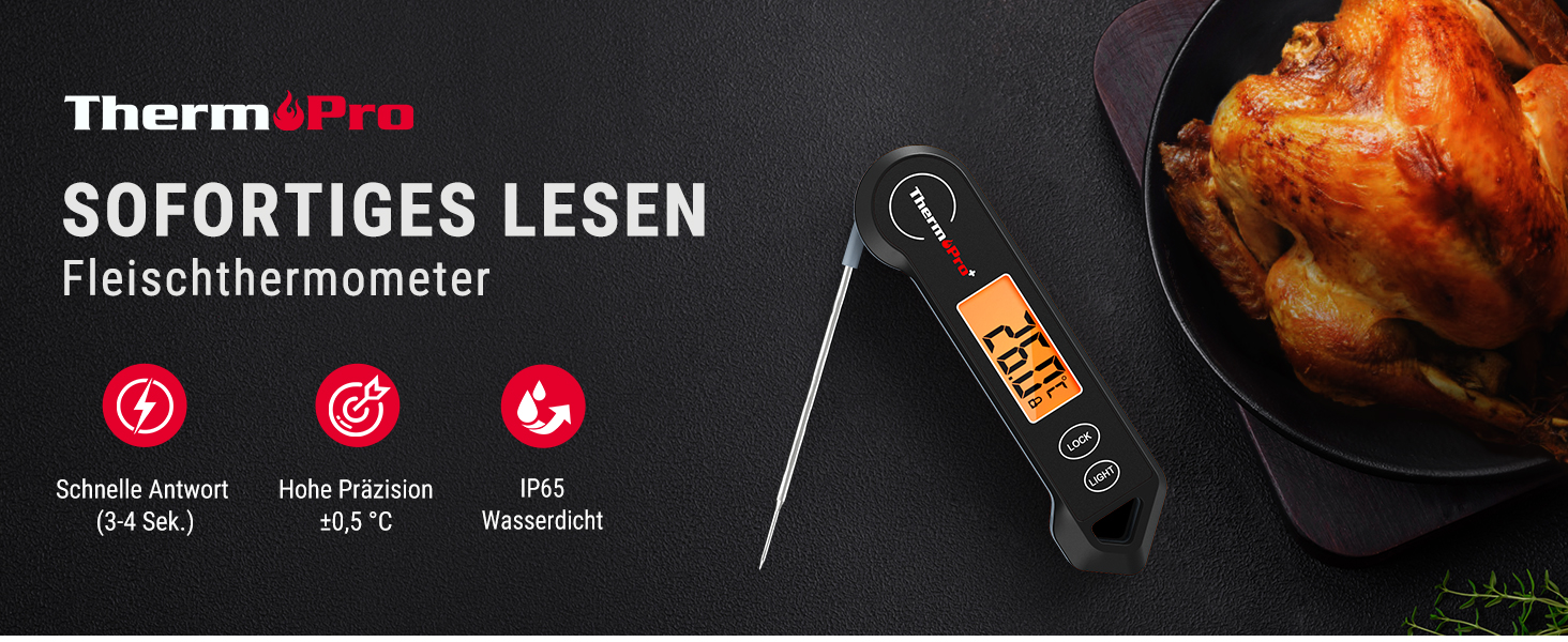 Цифровий термометр для м'яса ThermoPro: гриль, запікання, приготування їжі, чорний