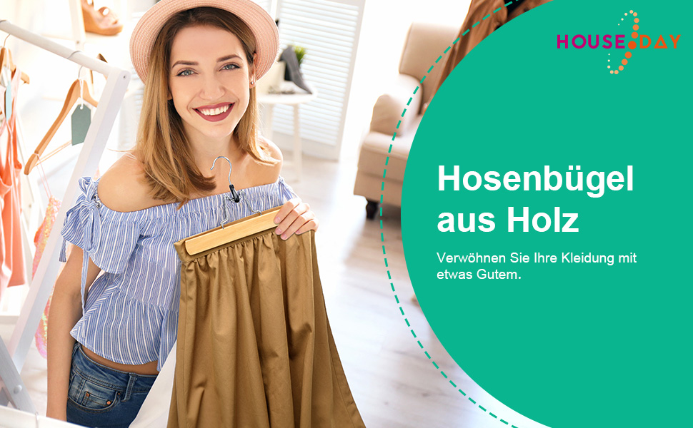 Дерев'яні вішалки для штанів та одягу HOUSE DAY з кліпсами, 25 шт. - білі, міцні, обертаються на 360°