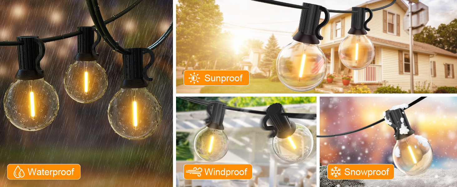 Ланцюжок гірлянд з лампочками 30м, 50+2 LED, IP45, тепле світло для саду, тераси, святкування