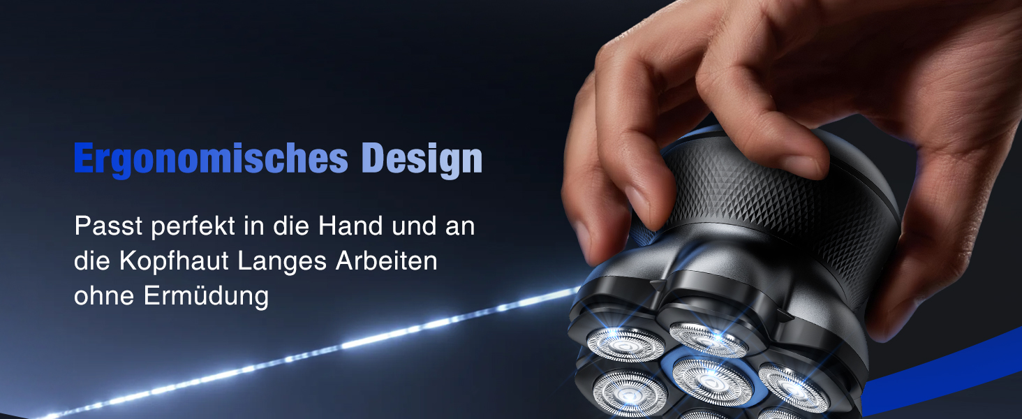 Електрична бритва для гоління голови Glatzen 7D Bold – професійна бритва для лисих, водонепроникна, з акумулятором Type-C, 2 режими, синя