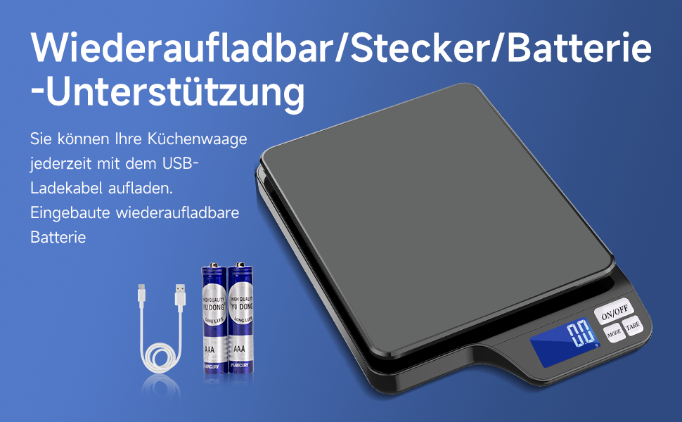 Цифрова кухонна вага з USB-зарядкою, 5 кг/0.1 г, функція тарування, для випічки та приготування їжі