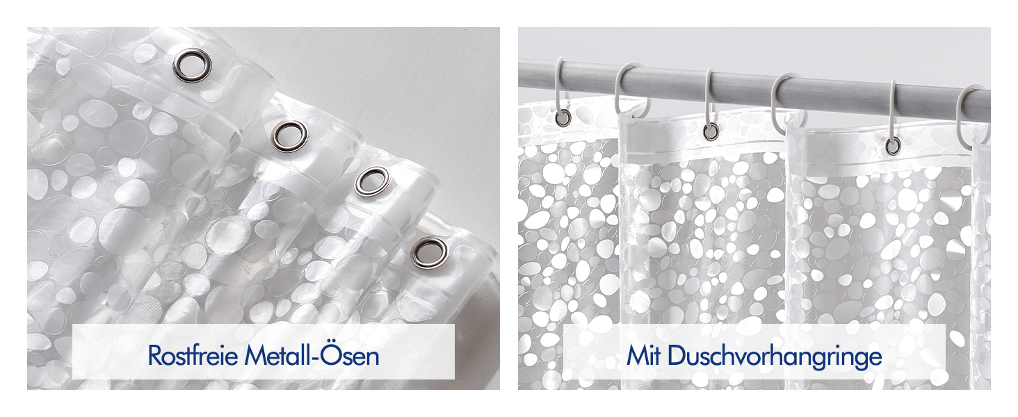 Штора для ванної MIULEE 180x180 см, прозора з 3D камінням, антигрибкова, з магнітами та кільцями (1 шт)