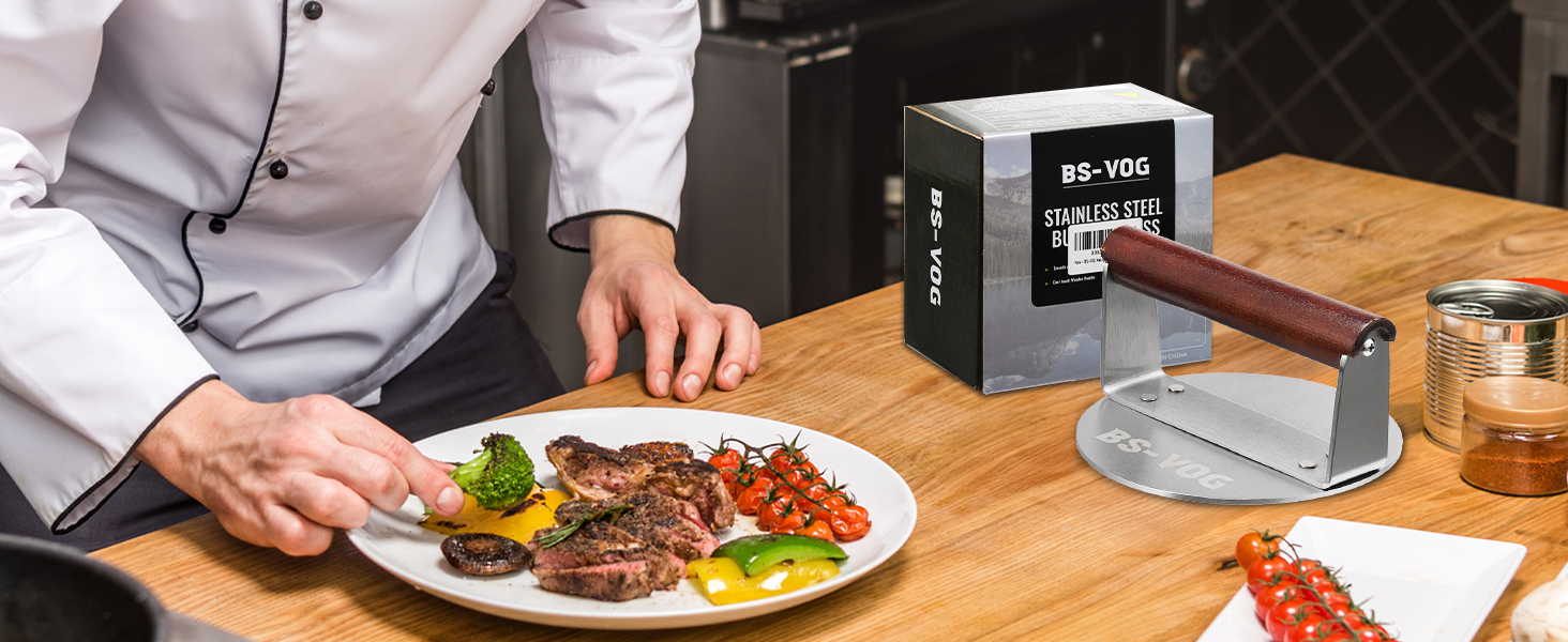 Пресс для бургера з нержавіючої сталі з дерев'яною ручкою, 15.24 см - Burger Smasher для смаження м'яса, стейків, бекону, подарунок