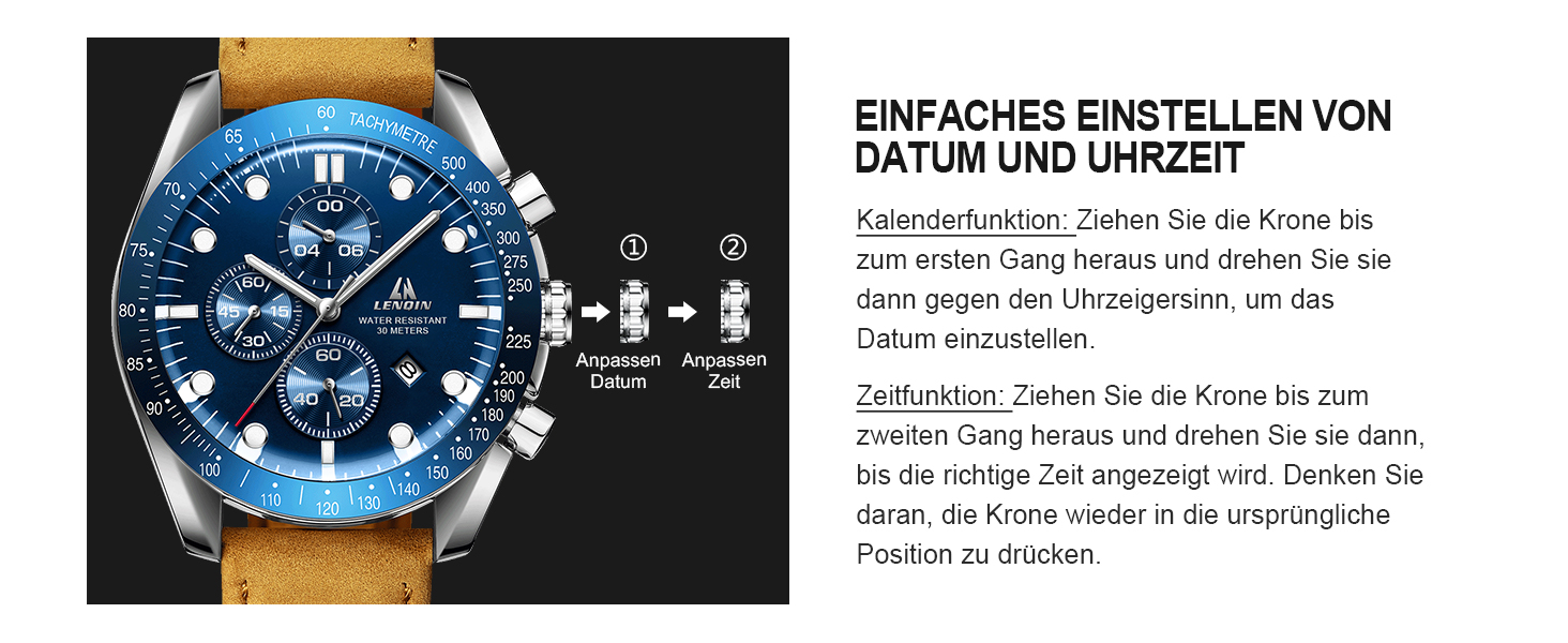 Годинник чоловічий LN LENQIN аналоговий кварцовий з датою, водостійкий 30M, модальний, повсякденний, коричневий, сріблястий, блакитний, без хронографа