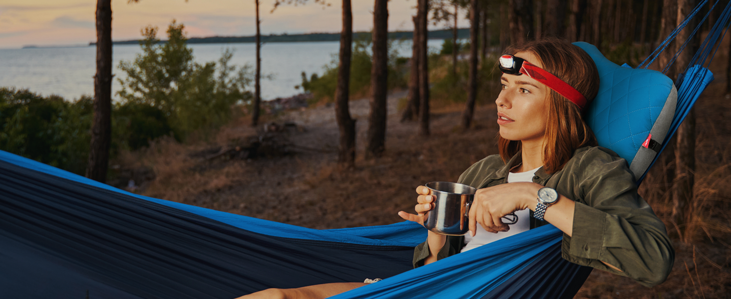 Надувна подушка для кемпінгу та подорожей HIKENTURE з знімним чохлом, ергономічна подушка для голови, зручна подушка для шиї для подорожей/відпочинку на природі (Блакитний)