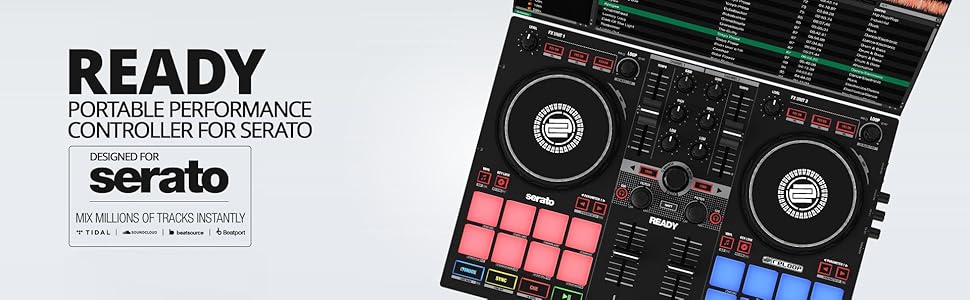 DJ контролер Reloop Ready - компактний 2-Deck для Serato DJ Lite, 16 RGB-падів, 9 режимів, FX-блоки, для ноутбука 13