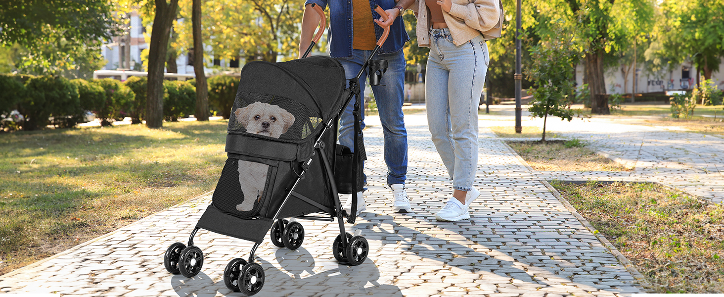 Візок для собак YITAHOME - чорний, до 11,3 кг, з сіткою, тримачем для напоїв, кошиком та переноскою