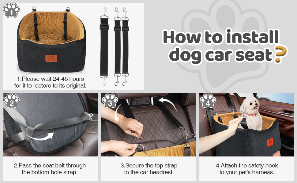 Автокрісло для собак HEGGOOE: комфортне та безпечне автоліжко для маленьких та середніх собак, з пам'яті ефекту, знімний дизайн, з кишенями та страхувальними ременями (чорний/кава)