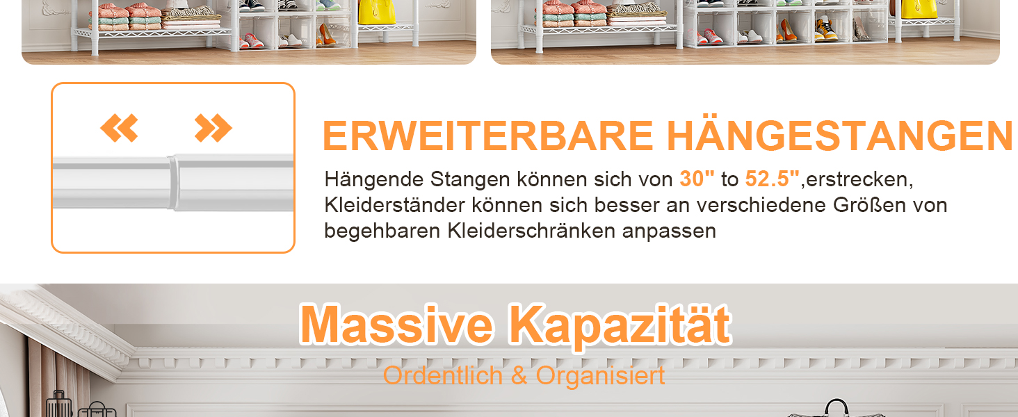 Розширюваний вішак для одягу, металевий гардеробний стійка з регульованими полицями (білий)