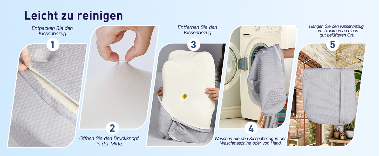 Подушка для шиї Fwoueot з піною з пам'яті, ортопедична, для сну на боці, спині та животі, блакитна