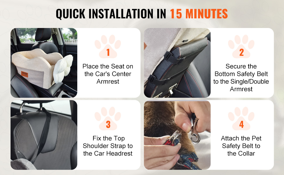 Автокрісло для собак VEVOR, підняття для собак в авто з кишенькою для зберігання, безпечний автотранспорт для домашніх тварин з поворотком, губчаста наповнювач, автоліжко для собак середніх та великих порід до 25 кг (Світло-коричневий, Extra Small)