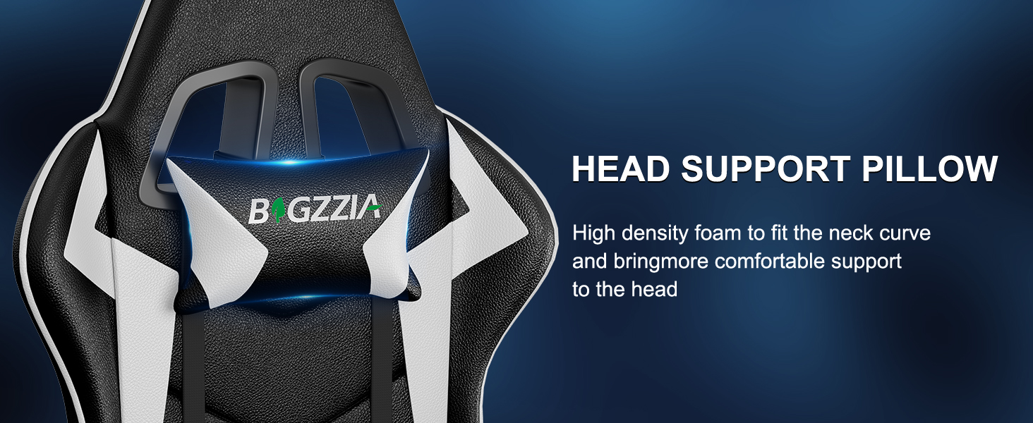 Геймерське крісло Bigzzia Ergonomisch з підтримкою попереку та голови, Bluetooth, чорно-біле, регульована висота, для підлітків та дорослих