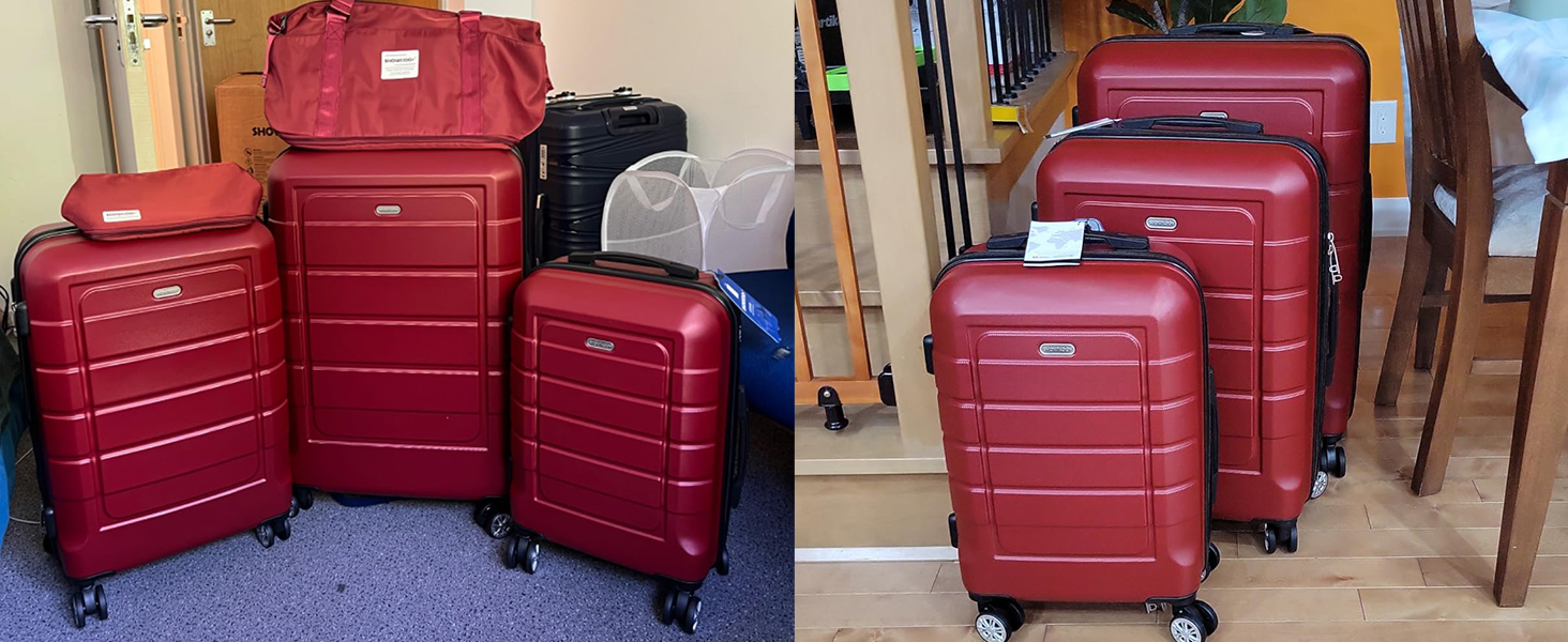 Чемодан SHOWKOO з жорстким корпусом, XL, червоний (Set): розширюваний, з TSA-замком, 4 колеса, з набором аксесуарів (сумка для подорожей, туалетна сумка)