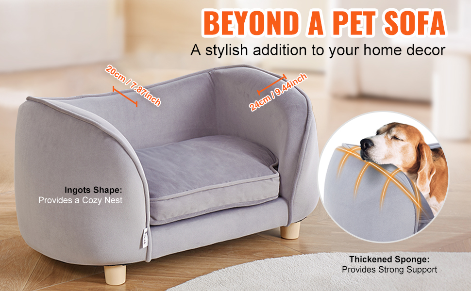 Крісло-лежанка для домашніх тварин VEVOR, лежанка для собак та котів, м'яка велюрова лежанка, витримує до 30 кг, сірий колір, розмір King (британський стандарт)