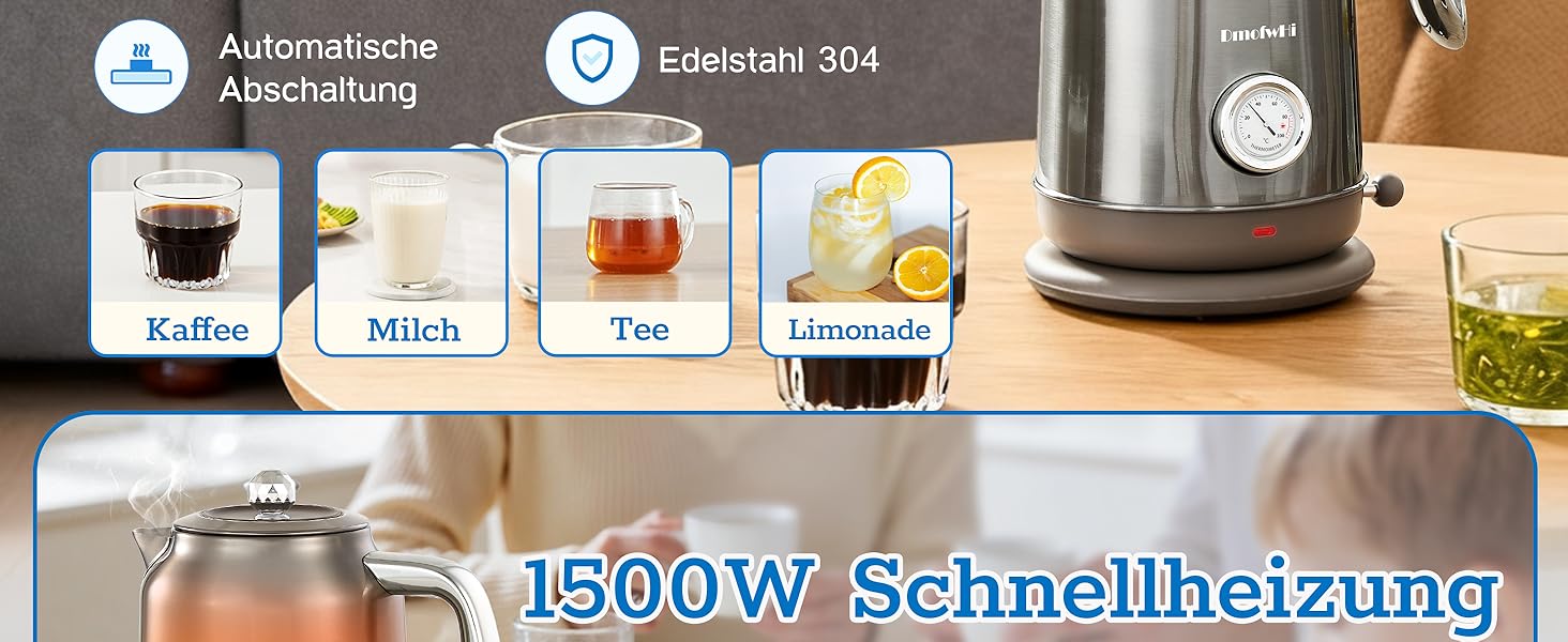 Електричний чайник з нержавіючої сталі з термоіндикатором, 1.7 л, Vintage, з автовимкненням та захистом від сухого кипіння – ідеальний для чаю та кави в сім'ї (Chrome)