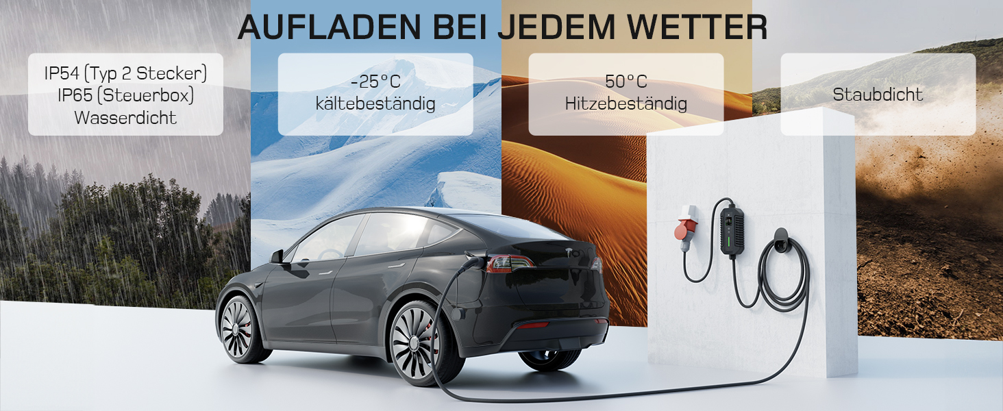 Мобільна зарядна станція/Wallbox Dé 11 кВт (3-фазна) з регульованою потужністю, кабель CEE 16A на Typ 2, сумісна з Model Y/3, ID.3/4/5, MG4, EX30, e-up, e-tron, Zoe та інші електромобілі