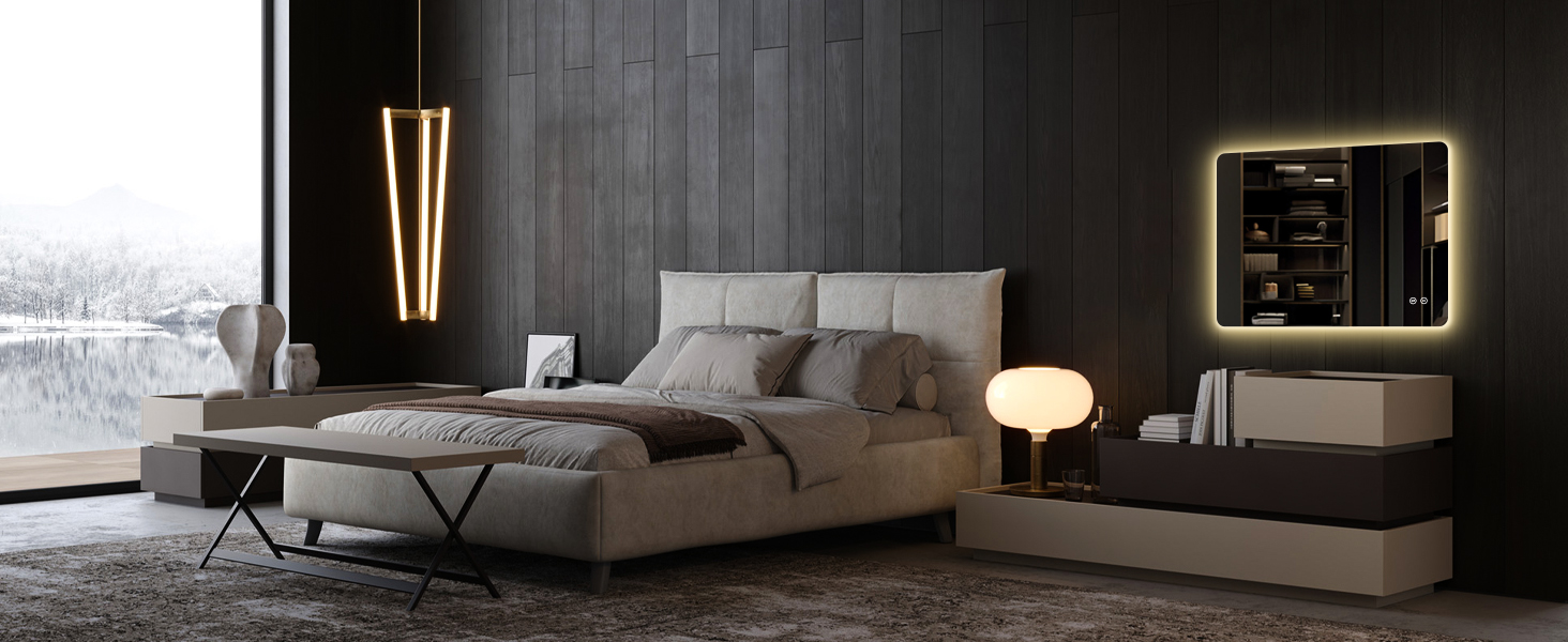 Дзеркало для ванної кімнати з підсвічуванням LED, 100x60 см, 3 кольори світла, диммування, пам'ять, сенсорне керування, IP44, вологостійке