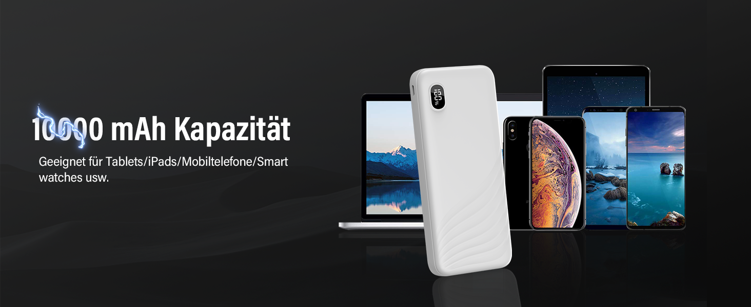 Power Bank Thunelec 10000mAh 22,5W з USB-C (PD, QC 3.0) - компактний зовнішній акумулятор для смартфону та планшета, LED дисплей, темно-синій